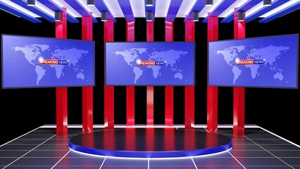 stand and lcd background in the news studio room.3d rendering.	