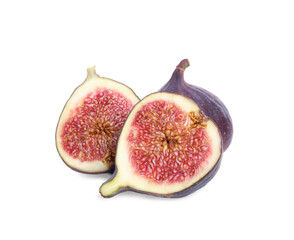 Whole and cut fresh ripe figs isolated on white