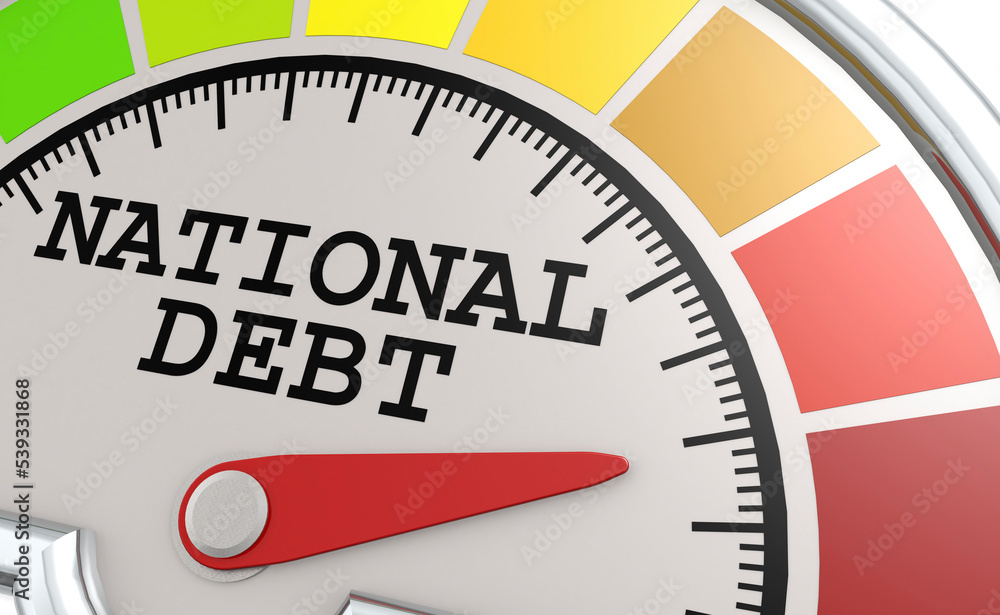 Poster national debt level measuring scale with color indicator