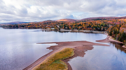 Fototapeta na wymiar Drone view of Cape Breton Island, Autumn Colors in Forest, Forest Drone view, Colorful Trees in Forest
