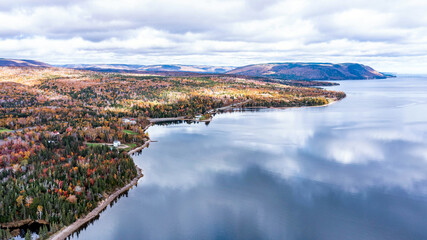 Drone view of Cape Breton Island, Autumn Colors in Forest, Forest Drone view, Colorful Trees in...