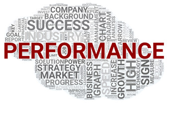 Performance word cloud concept on white background