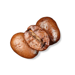 three roasted coffee seeds