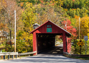 Entrance to Lower Covered Bridge in Northfield Falls in Vermont in the fall