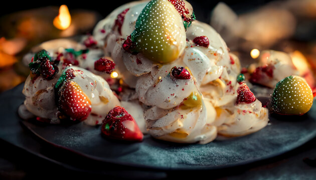 Photo Realistic Illustration Of A Pavlova And Fruit