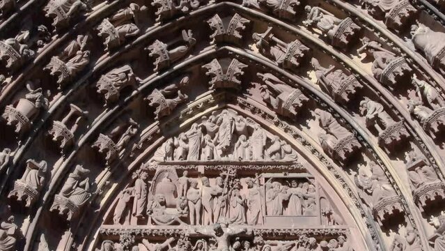 Gothic facade of the Strasbourg Cathedral of Our Lady (French: Cathédrale Notre-Dame de Strasbourg, German: Liebfrauenmünster zu Straßburg)