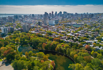 Aerial view of Montreal from park  La Fontaine