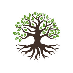 Tree and Roots Vector Illustration Icon