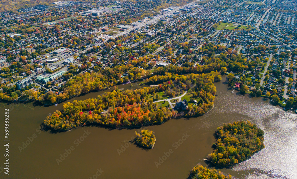 Sticker Canadian Autumn in Laval, Quebec, aerial view