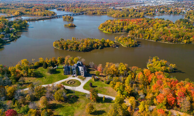 Naklejka premium Canadian Autumn in Laval, Quebec, aerial view