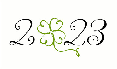 2023 - Kalligraphische Jahreszahl mit stilisiertem Kleeblatt