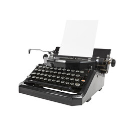 Old typewriter with blank paper isolated.