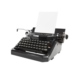 Old typewriter with blank paper isolated.