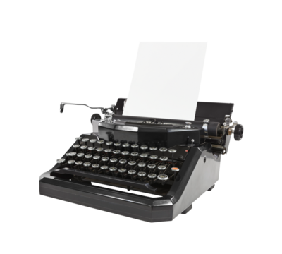 Old typewriter with blank paper isolated.