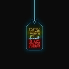 20% black friday tag vector with neon effect