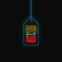 25% black friday tag vector with neon effect