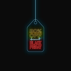 30% black friday tag vector with neon effect