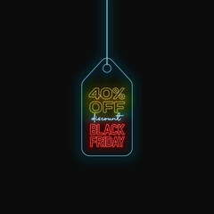 40% black friday tag vector with neon effect