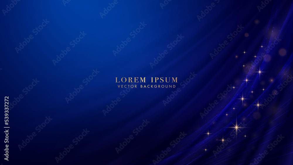Sticker blue curve with lines line element and bokeh, glitter light effect decoration on dark blue backgroun