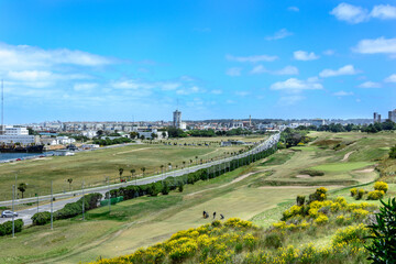 aerial view of a golf course and the naval base