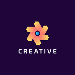 Creative 3D Geometric Polygonal Shape Logo for Business Internet, Education Technology Finance and Construction Industry.