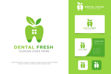 Dental Fresh Clinic Logo Abstract Illustration with Green Color and Business Card Template for Branding Identity.