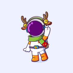 The astronaut is wearing the christmas accessories for celebrating the special day