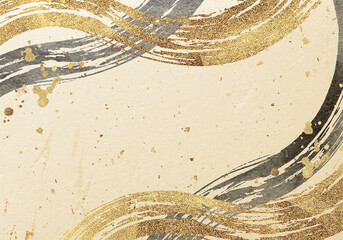 流動的なゴールドの筆線画の和風背景