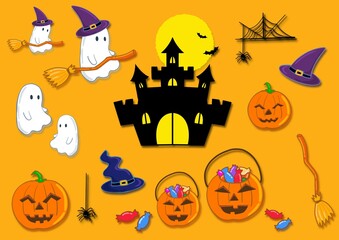 Fototapeta premium halloween set illustration 할로윈데이 일러스트레이션 