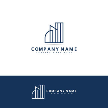 Symbol concept for accounting or real estate company. Vector design with commercial building and chart bars. Business logo concept.