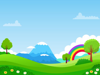 Fototapeta premium Nature landscape vector illustration with a cute and colorful design suitable for kids' background