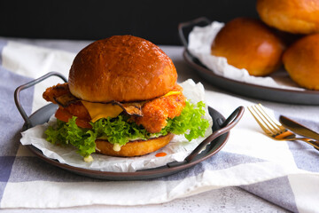 Healthy delicious homemade meals. Chicken Cheese Burger. Free range chicken breast meat with home baked buns and lettuce