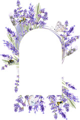 Watercolor lavender frame, Provence flowers, for wedding invitations