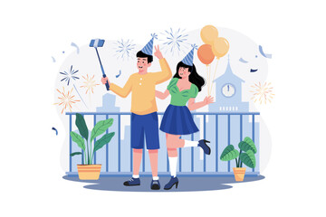 Couple taking a selfie to celebrate new year's eve