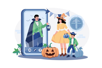 The family is decorating for Halloween