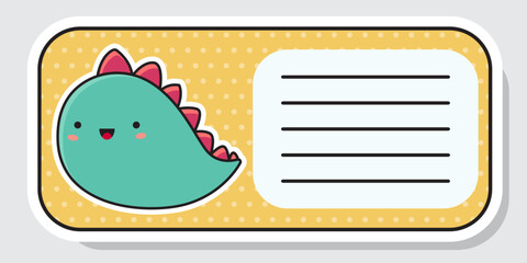 Fototapeta premium Notebook label. Cute dinosaur. Baby stickers. Vector illustration