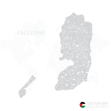 Palestine grey map isolated on white background with abstract mesh line and point scales. Vector illustration eps 10