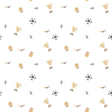 watercolor football seamless pattern illustration for kids