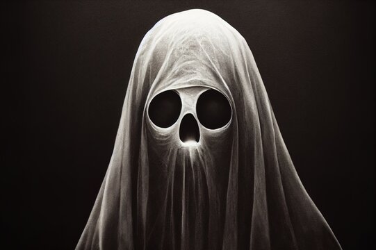 Portrait of a scary ghost isolated on black background. High quality Illustration
