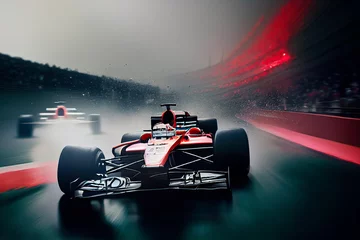 Crédence de cuisine en verre imprimé F1 Race car racing at high speed. Motor sports competitive team racing. Motion blur background. 3d render