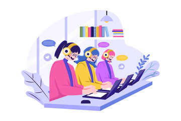 Group of Female Operators Working at Call Center