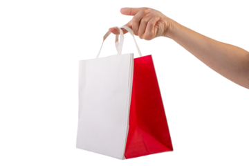 Hand Holding Paper Bag isolated on transparent background.