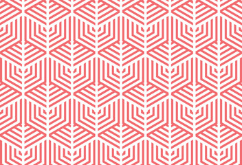 Abstract geometric pattern with stripes, lines. Seamless vector background. White and pink ornament. Simple lattice graphic design