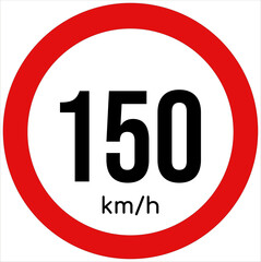 Maximum speed limit illustration 150 km per hour. Traffic sign icon isolated on a white background 