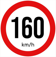 Maximum speed limit illustration 160 km per hour. Traffic sign icon isolated on a white background 