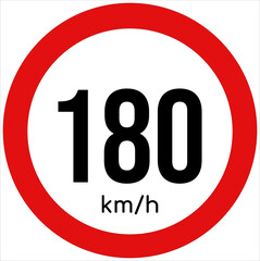 Maximum speed limit illustration 180 km per hour. Traffic sign icon isolated on a white background