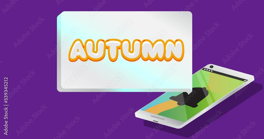 Poster autumn text on notification bubble from portable information device screen. mobile app message, conn