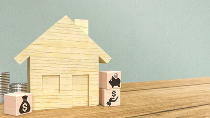 The wood home and business symbol on cube for property or estate concept 3d rendering