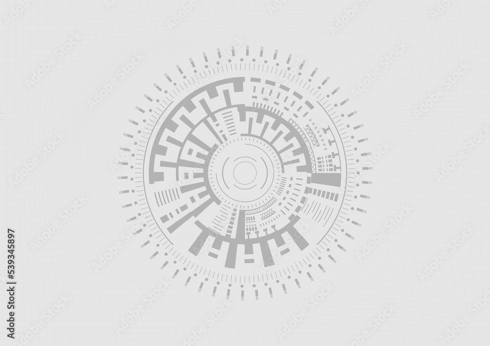 Poster hi tech circle in the center on the net and gray background.