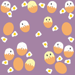 Vector cartoon kawaii icon egg. Image smile cartoon eggs character. Illustration fresh and fried egg in flat style